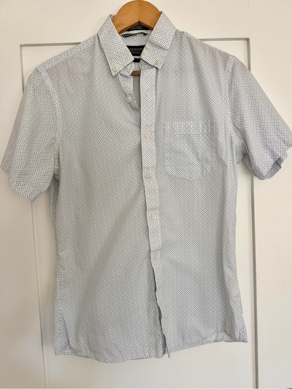 Nordstrom Light Blue Mens Shop Geometric Short Sleeve Button-Down Shirt